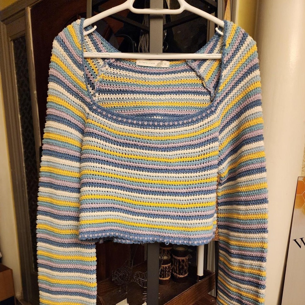 Altar'd State multicoloured crochet sweater bell sleeves Size XL